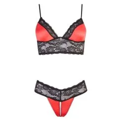 Cottelli Collection Ensemble 2 Pièces Satin & Dentelle Rouge Et Noir