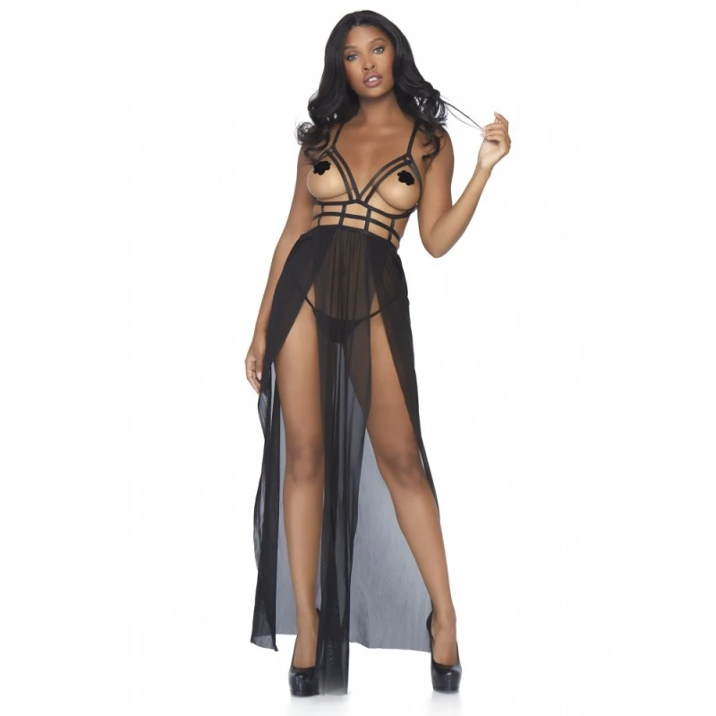 LEG AVENUE Robe Longue à Lanière Noire 1 LEG AVENUE Robe Longue à Lanière Noire
